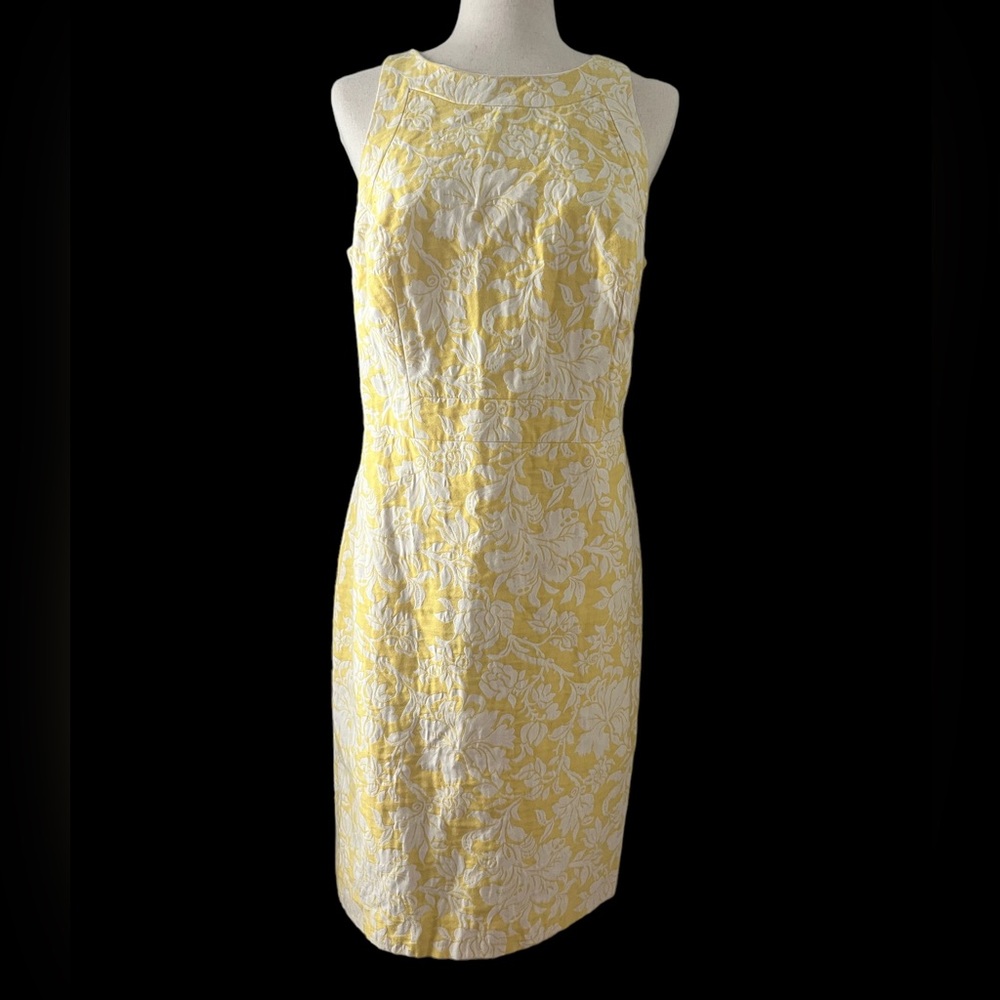 💛 Anne Taylor Yellow Floral Textured Dress – Size 14 💛